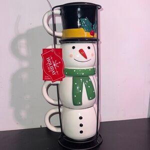 Snowman Stacking Mug Set with Stand